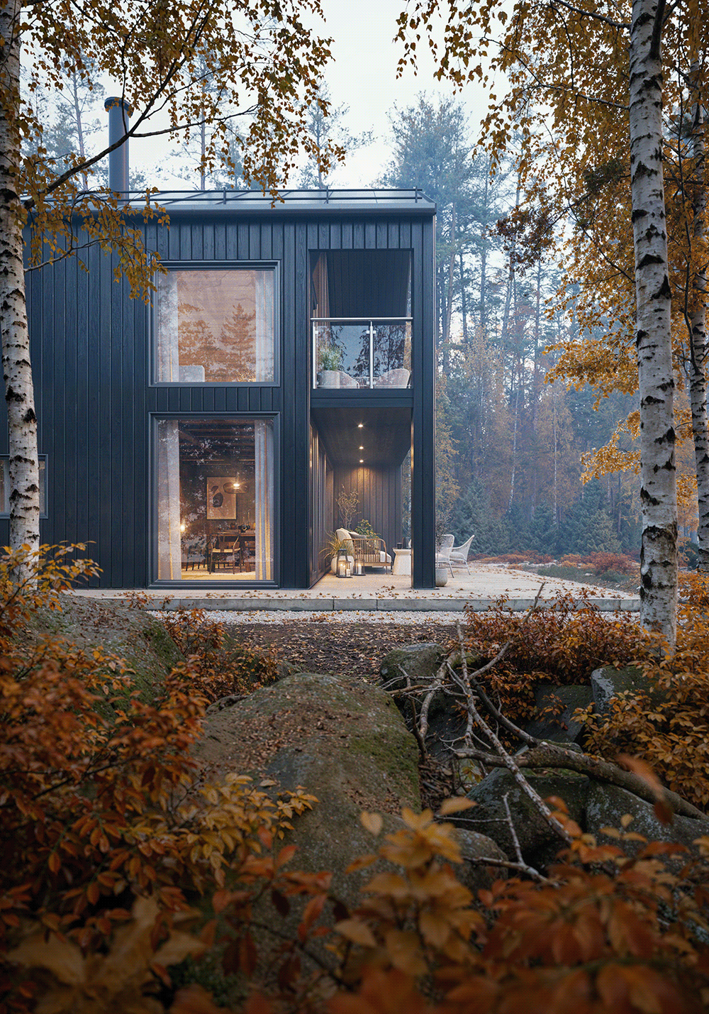 Outdoor Nature house exterior visualization autumn