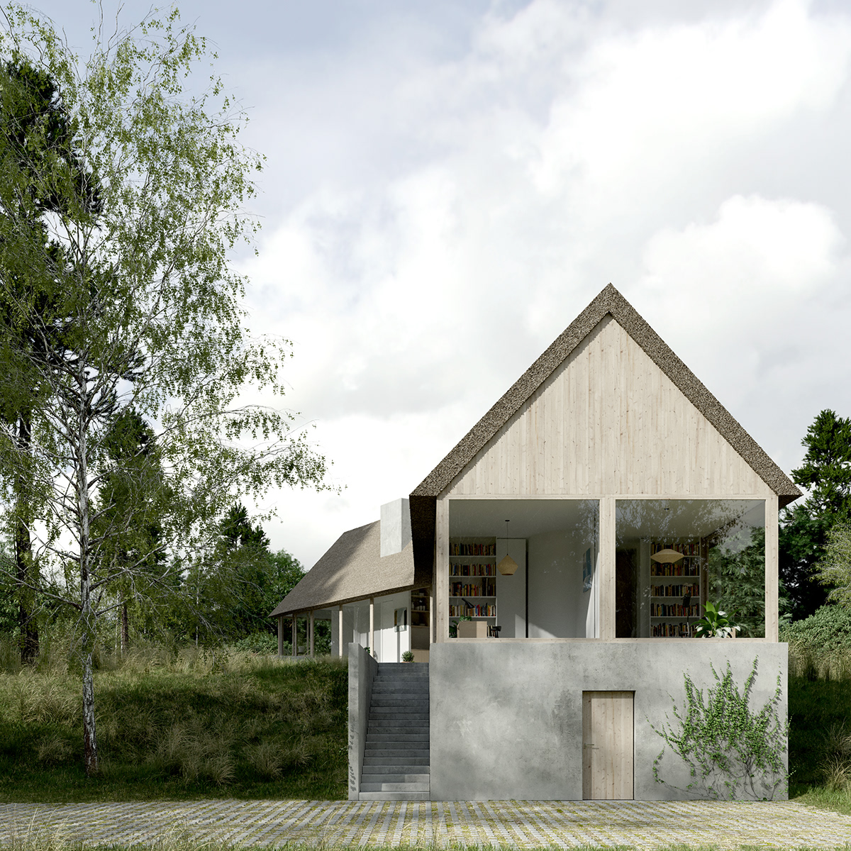 architecture house wood concrete Sweden Landscape modern grass digitalart Render