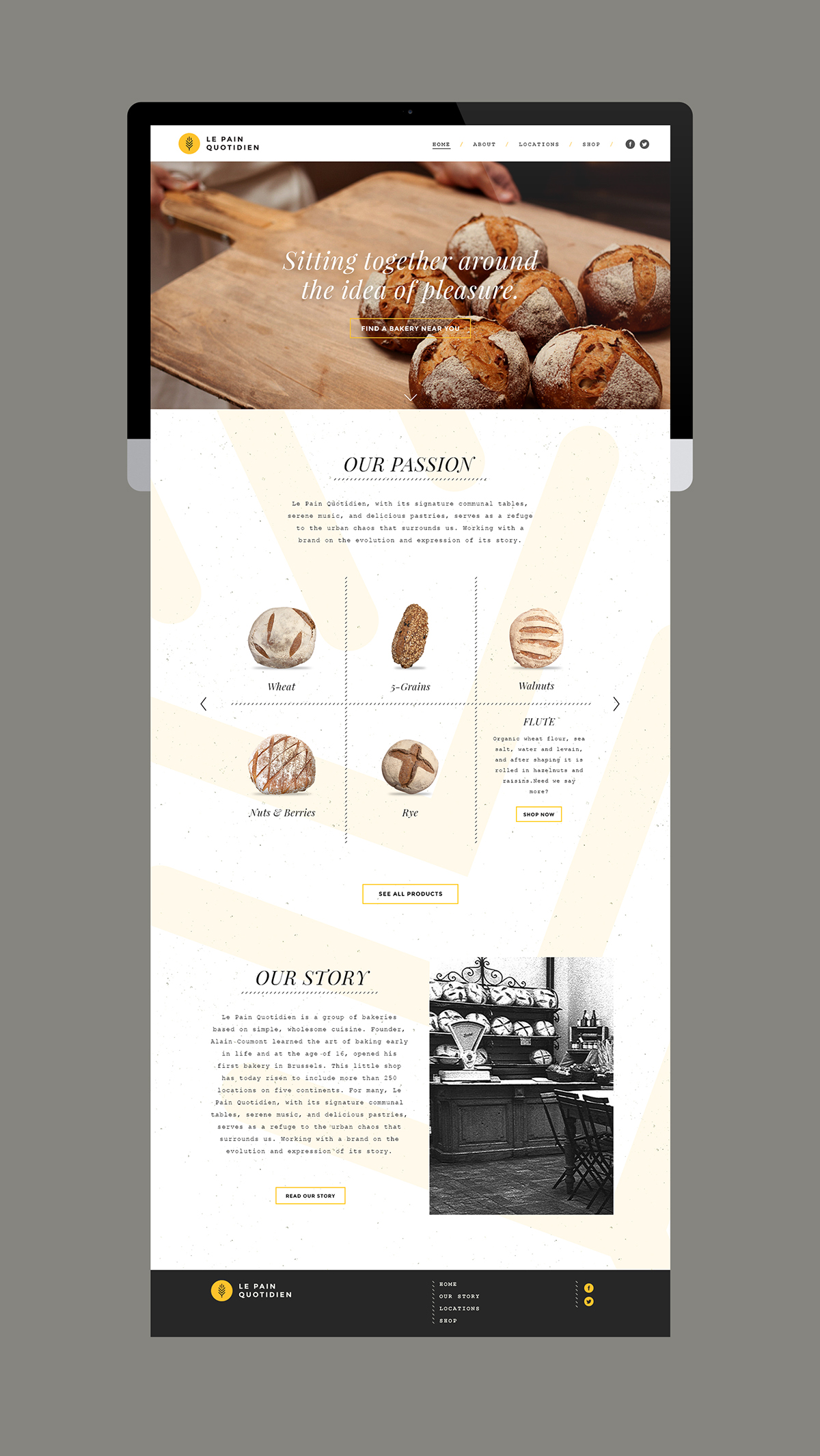 bakery Le Pain Quotidien modern contemporary design minimal minimalist pattern packaging design student rebranding olive wood Nougat Mug  courier typeface
