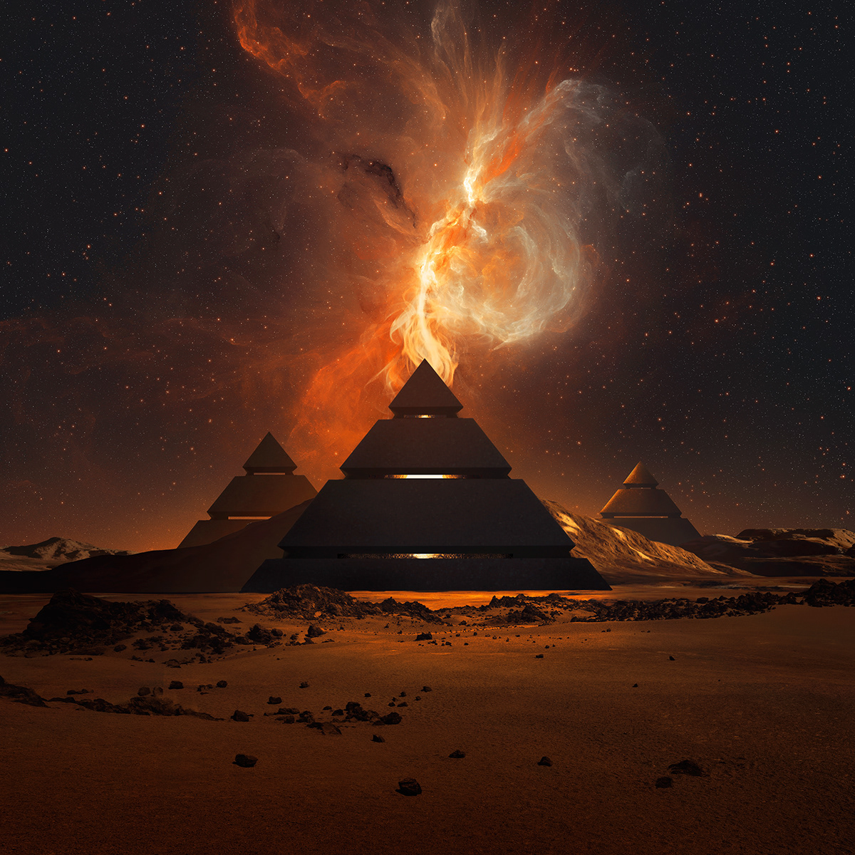 coverartwork mountains pyramides Sciencefiction sea Space  waves