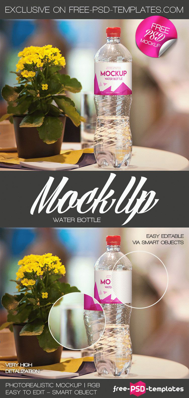 Mockup free product mockups mineral water water bottle plastic Flowers workplace