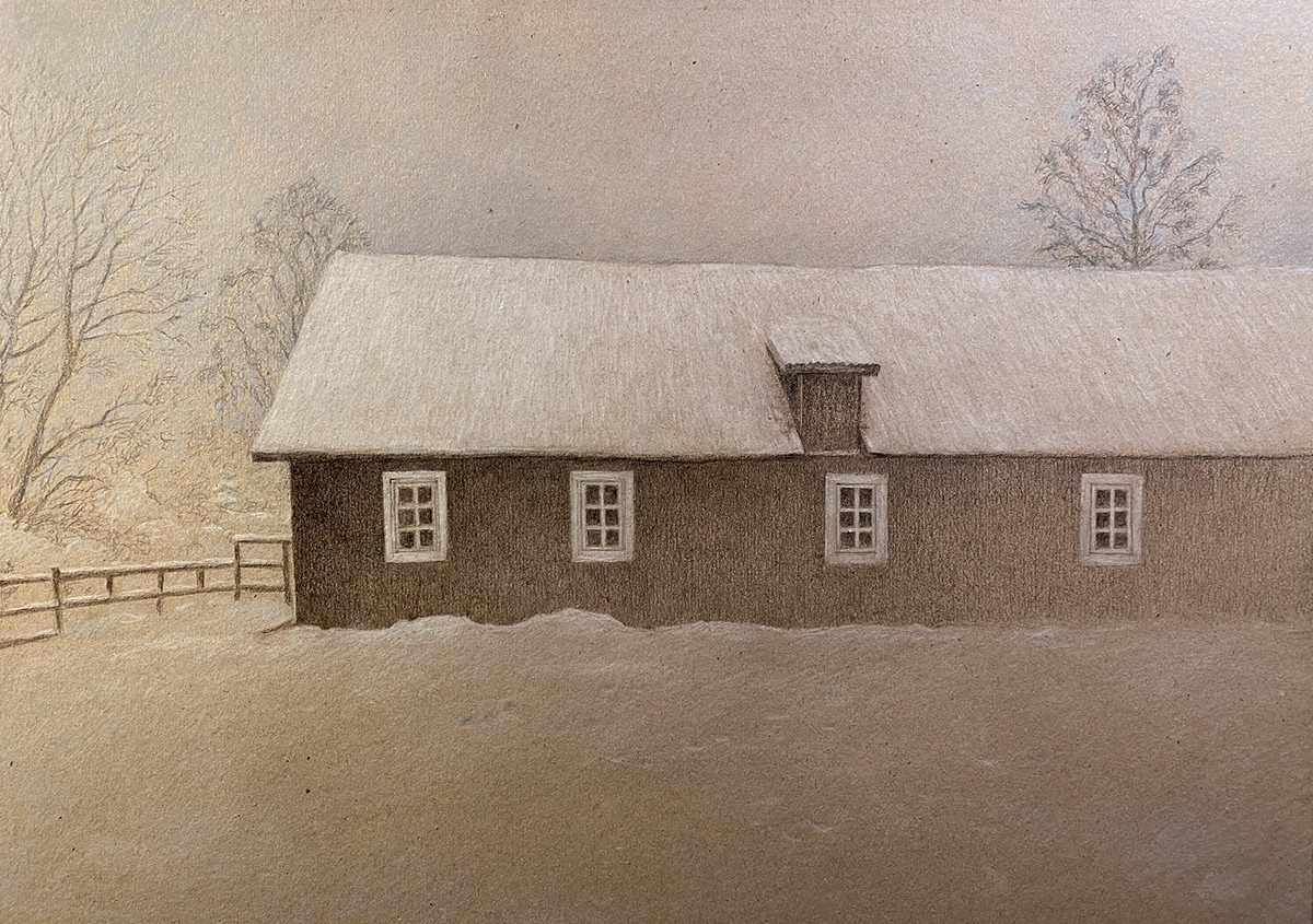 art artwork barn Drawing  house Nature painting   snow watercolour winter