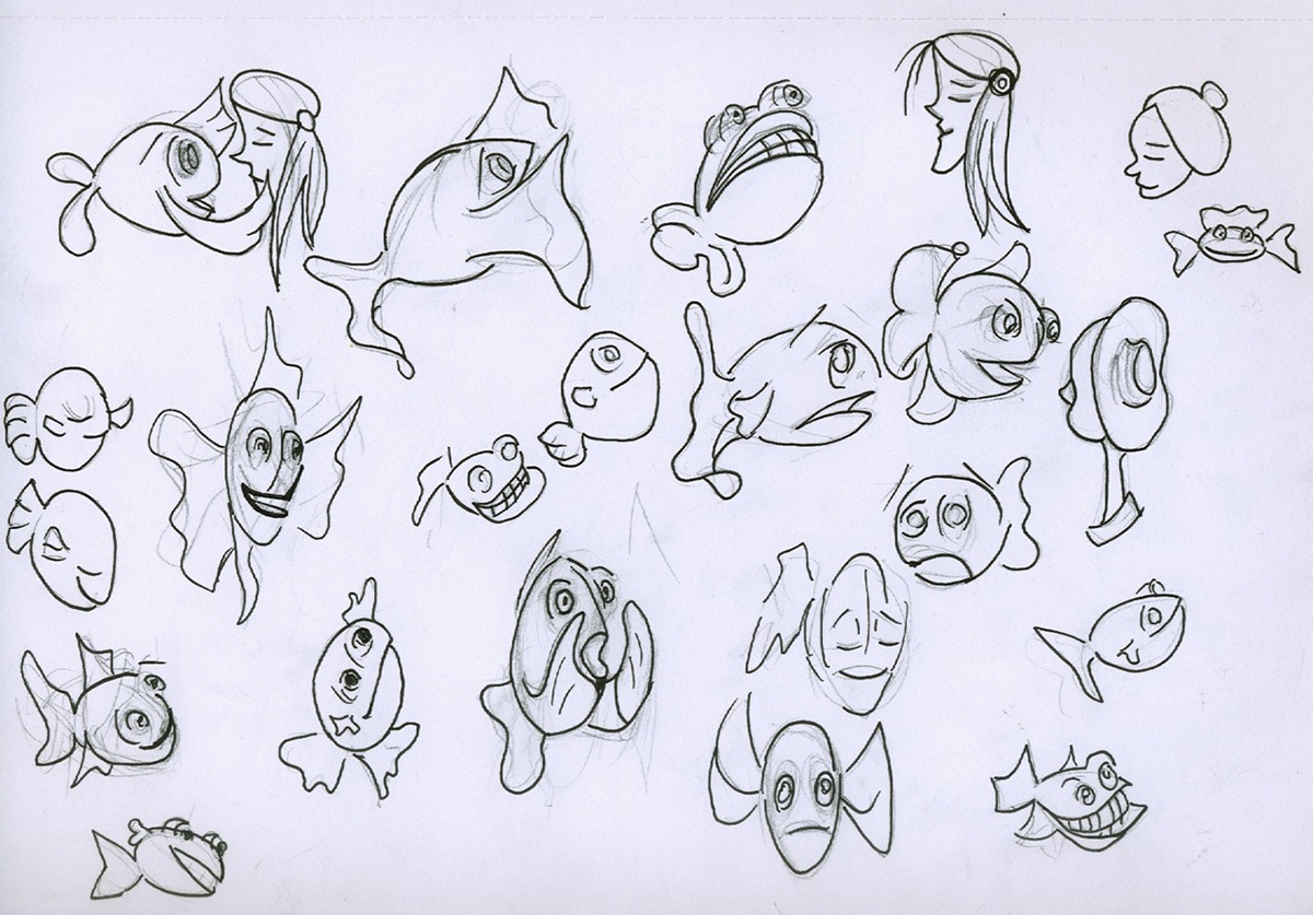 flipbook sketch storyboard girl fish aqua