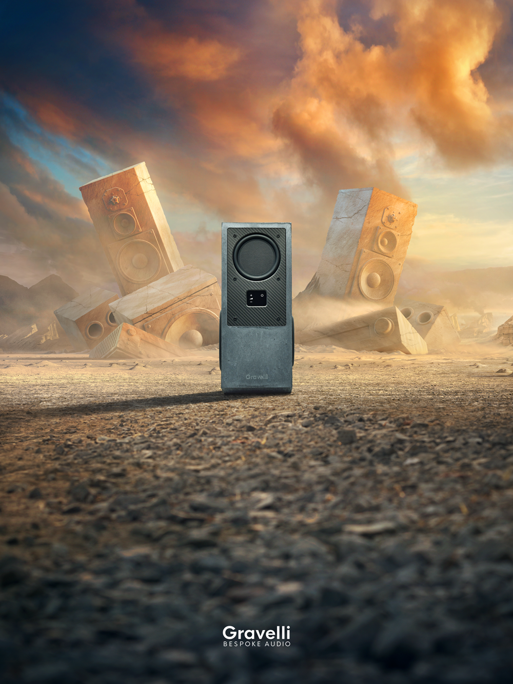 CGI Advertising  visual campaign desert Dystopia speaker sound Promotion 3D