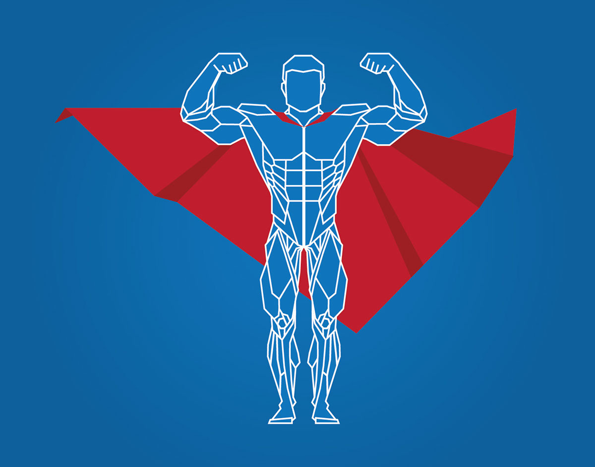 sport trainer fitness muscles anatomy superman Hero geometric Ideal visiting card gym poly