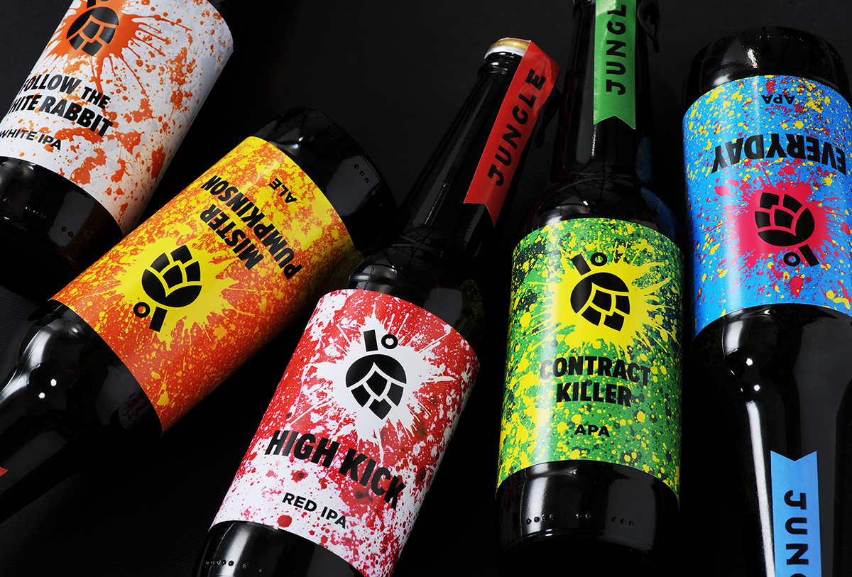 beer brewery BANG grenade paint splat hop Packaging logo bottle