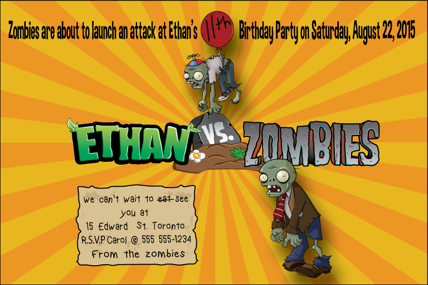 Birthday Invitation plants zombies Custom