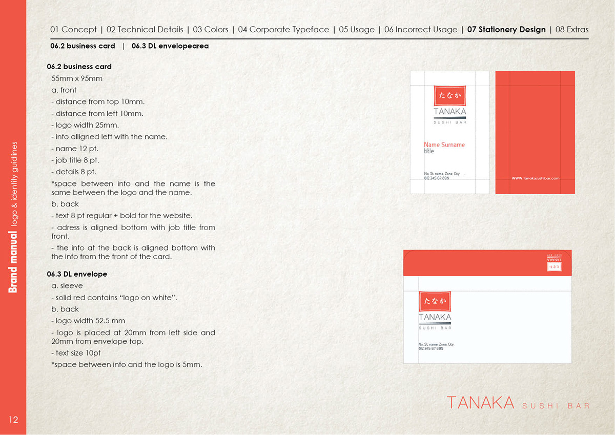 tanaka Sushi bar logo brand book manual