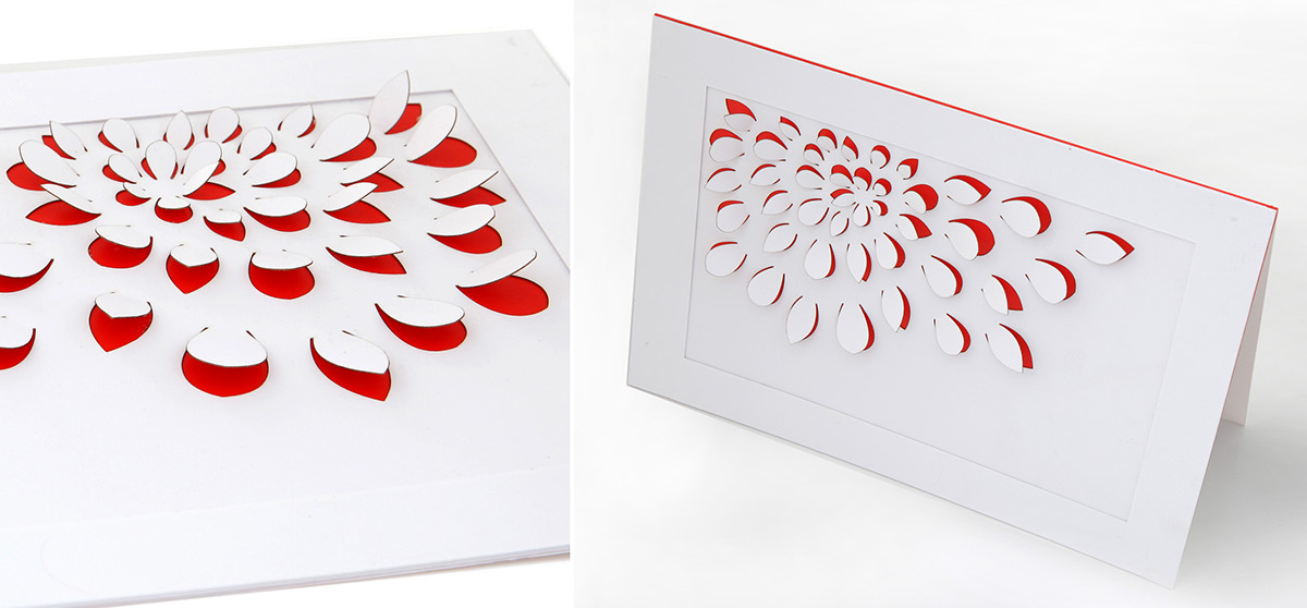 paper cutting White color brand handmade graphic bright red c NiravModi invite design Events Exhibition 