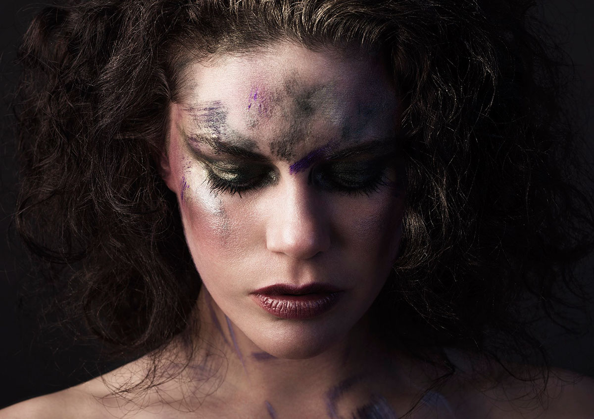 retouch postproduction model set shooting purple makeup dodge and burn