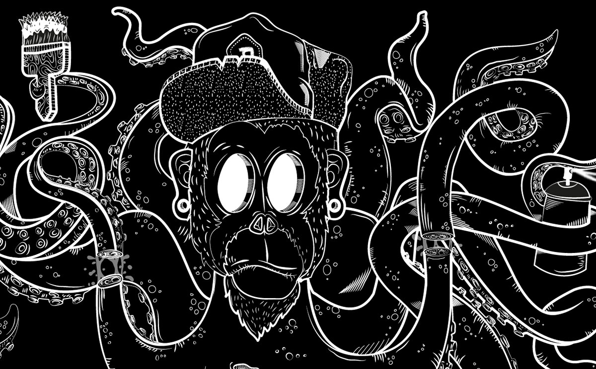 octopus monky Mono pulpo ilustracion pizarrón