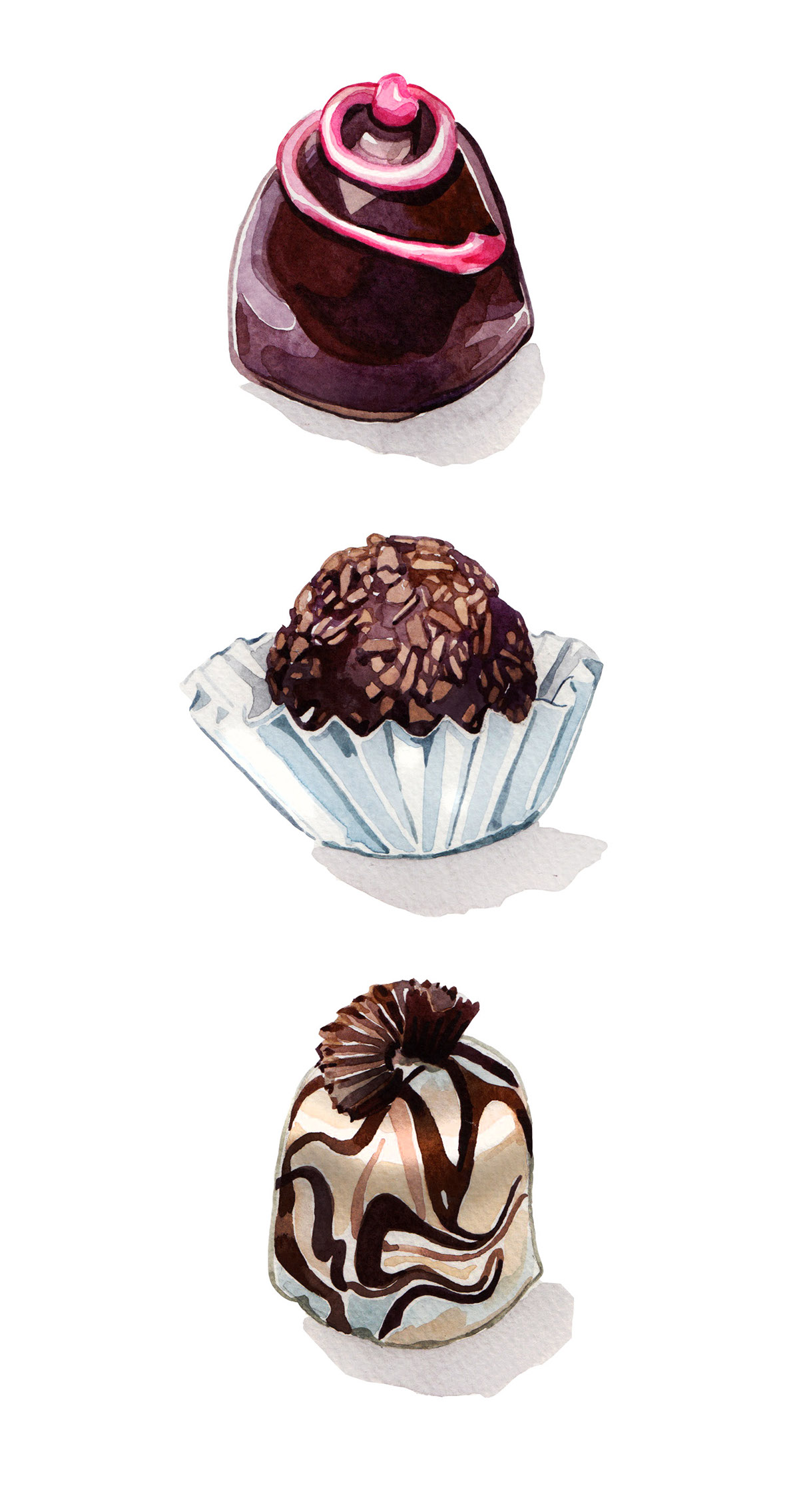watercolour watercolor food illustration Chocolate Illustration Candy realistic food painted food watercolour food truffles marbled chocolate and nuts