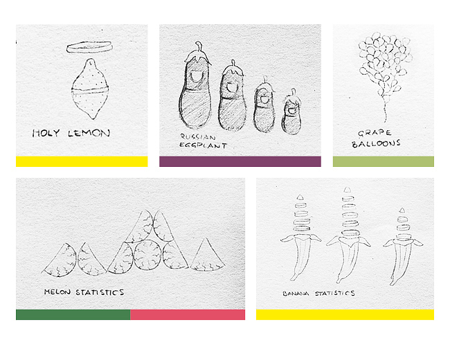 goodforks Sustainable Food  Fruit vegetable sketches banana color organic
