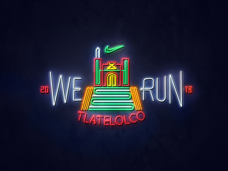 Nike We Run sports mexico city neon lights athletics race icons neighborhood