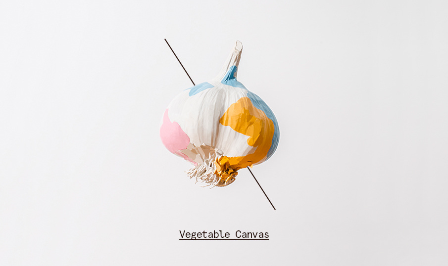 Garlic vegetable canvas fragmento universo set design  still life painting  