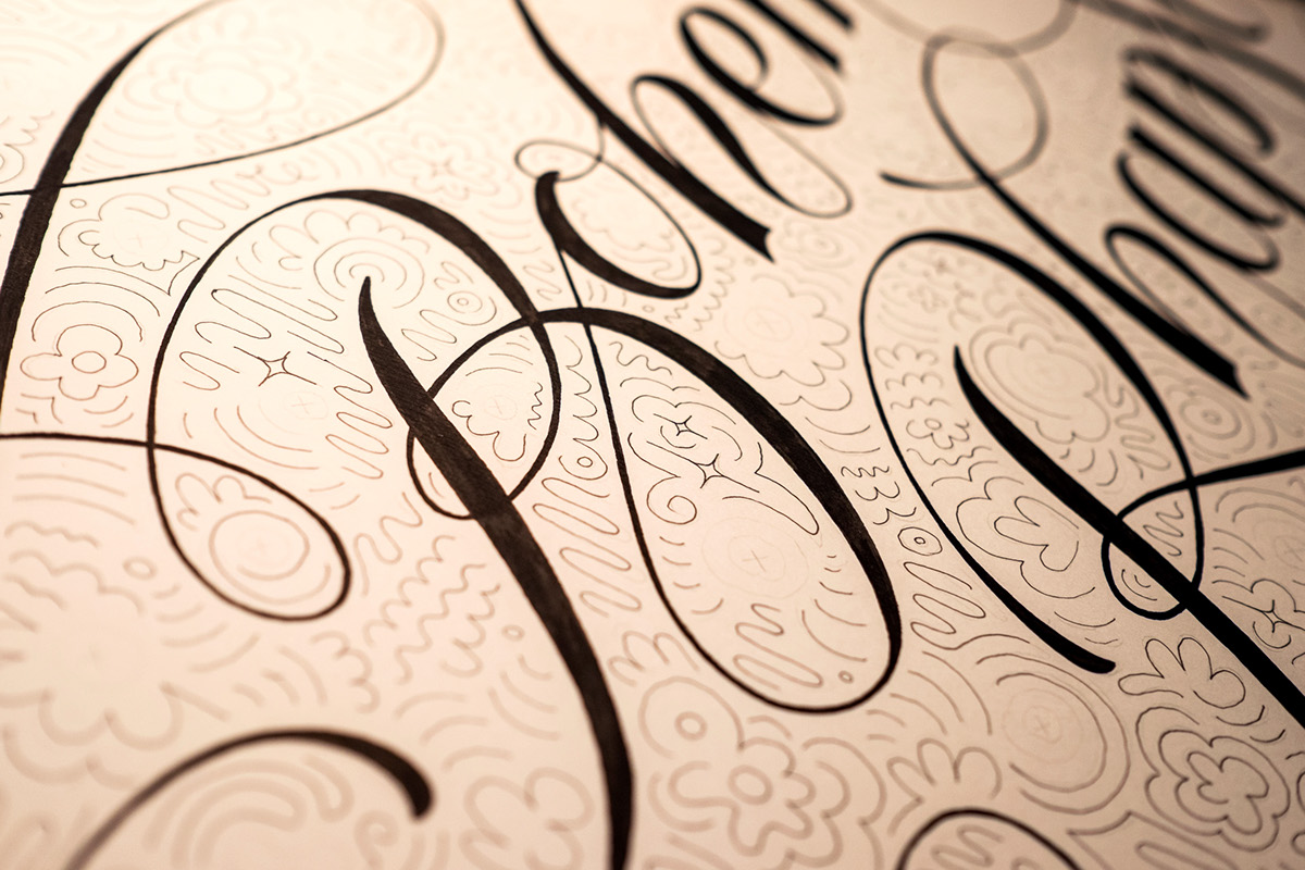 lettering bohemian rhapsody collage spencerian flourish handmade ink brush