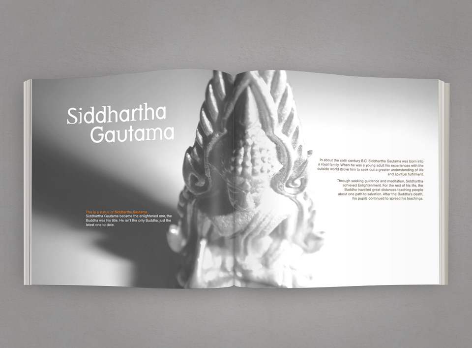 COFFEE TABLE BOOK  book Buddha buddhism spirtuality religion statue minature SCAD Project InDesign