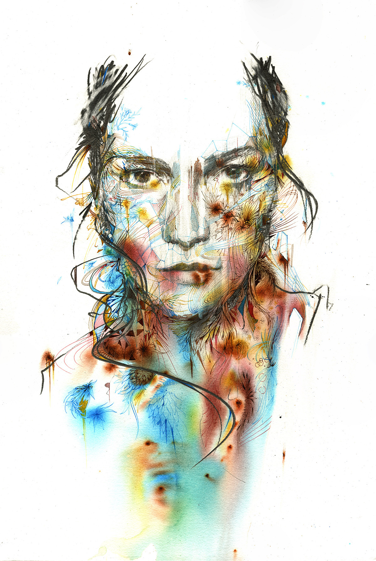 Out in nature watercolor and ink contemporary portrait painting
