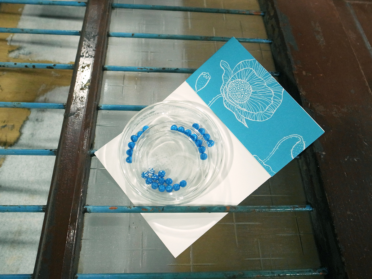 glass chocolate ball ball silkscreen Printing poppy flower abstract Food  sweats blue White