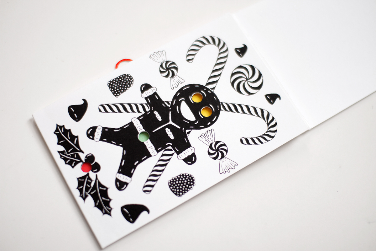 card Christmas Holiday holiday card envelope christmas card Diecut die cut interactive special gift black and White illustrated handdrawn