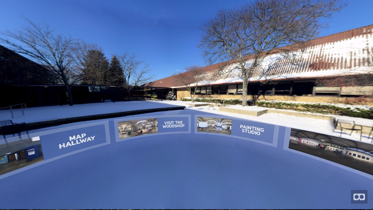 Virtual reality vr A-Frame stamps tour art school WebVR