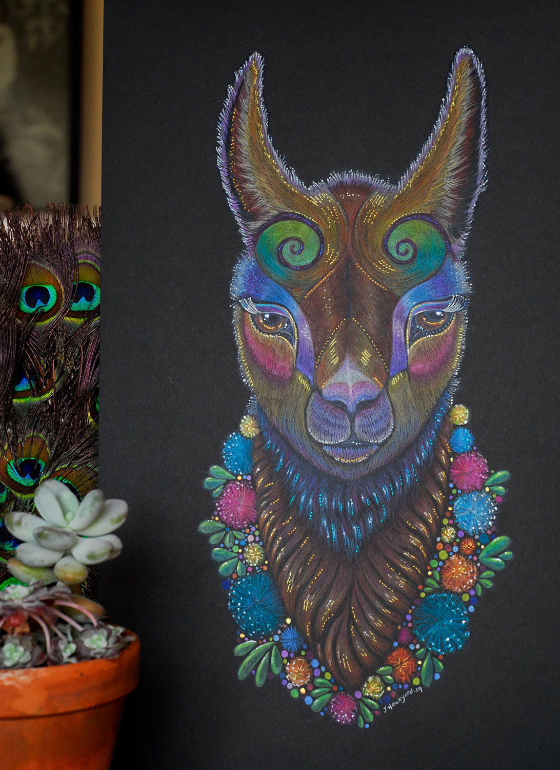 llama llama art coloured pencil art