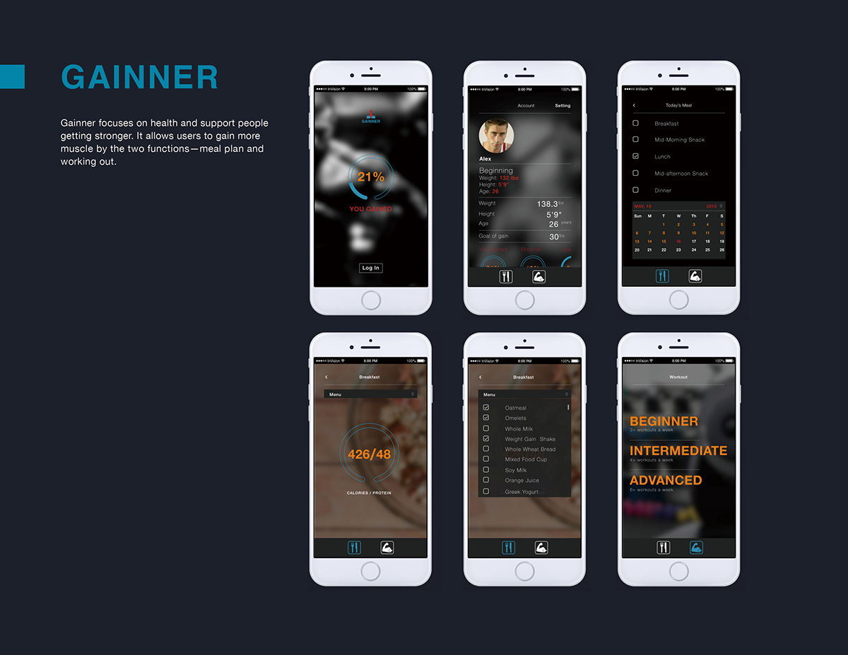 app UI ux work out fitness Control Weight Diet Life
