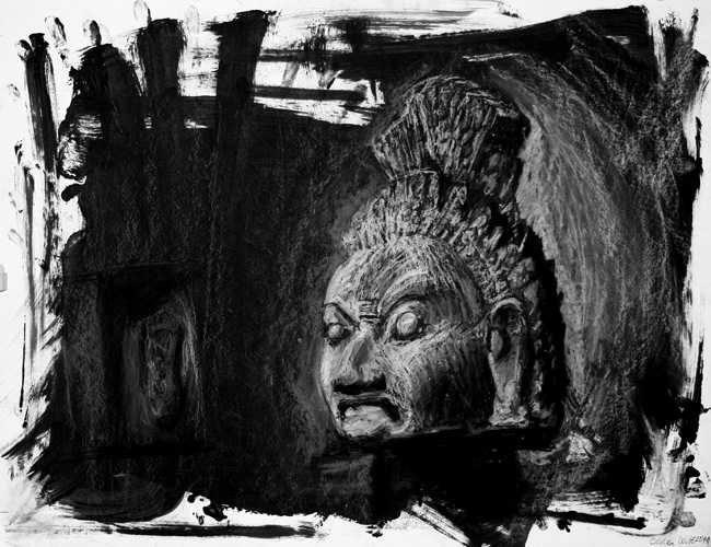 Cambodge draw oil pastel ink black White dessins