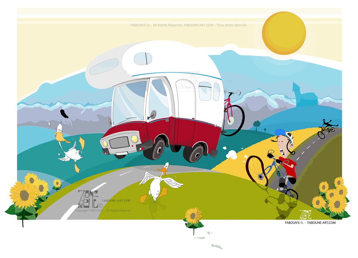 camping car cyclotourisme dessin gers ILLUSTRATION  sud ouest velo visuel