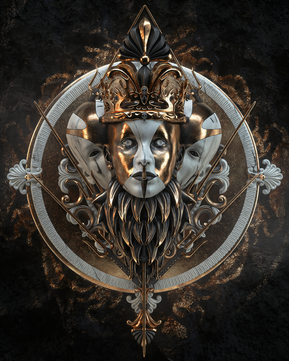 Scifi surreal Starwars Skeeva dark ornament skull 3dart artwork ILLUSTRATION 