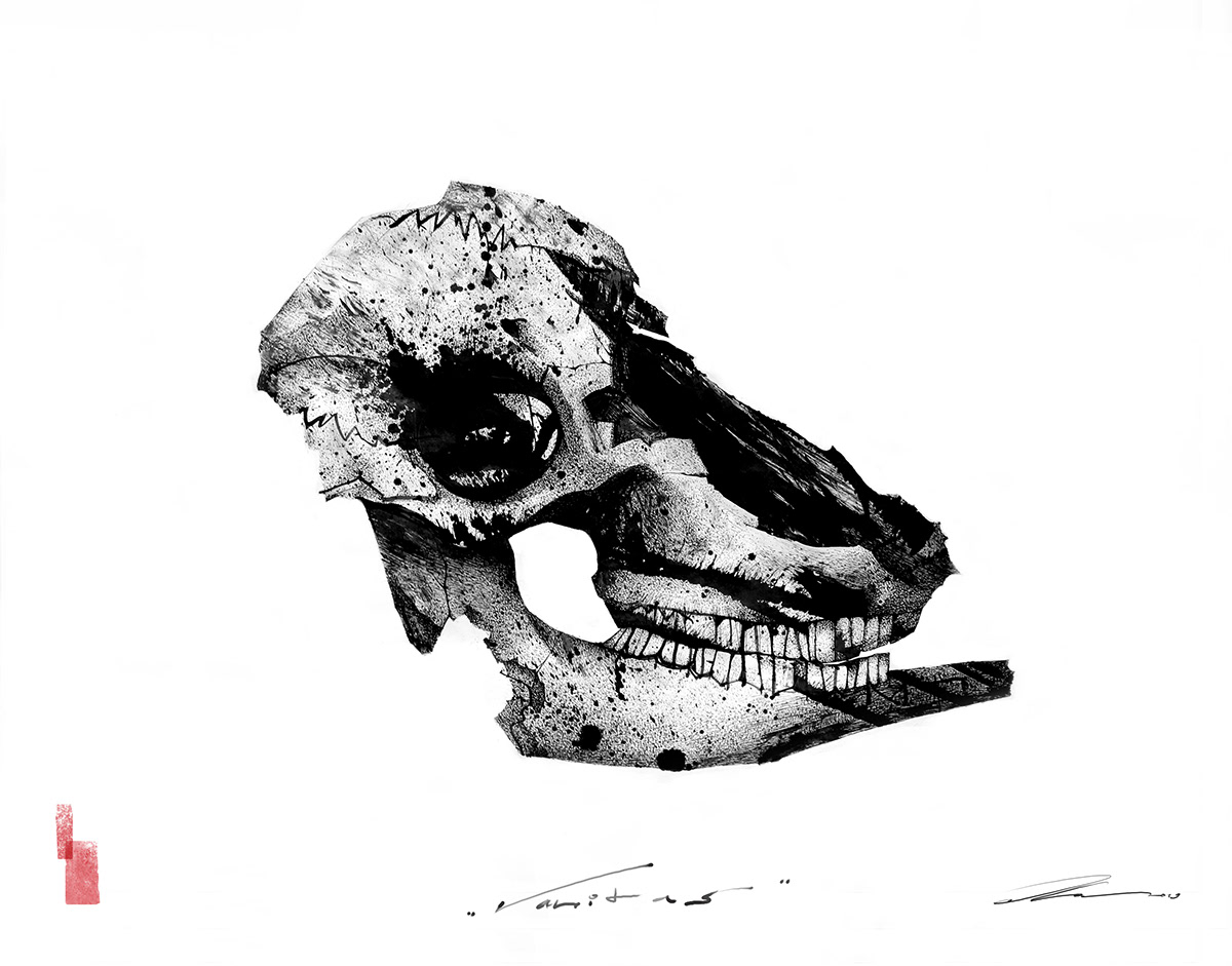 pen ink art sketch sketchbook skull graphic black_white