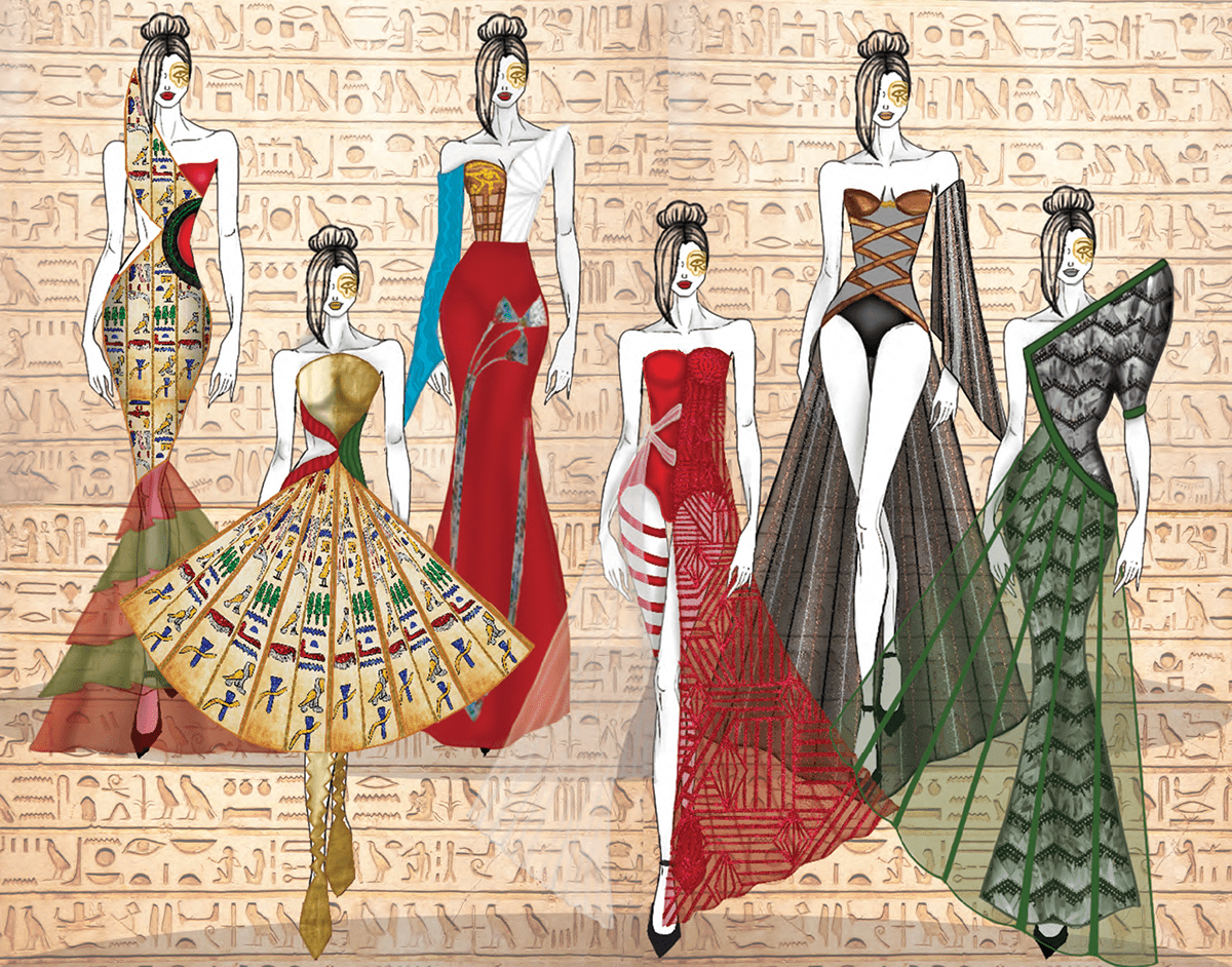 egypt Egyptian Pharaoh EVENING WEAR fashion design fashion illustration FLATSKETCH hatshepsut Adobe Portfolio