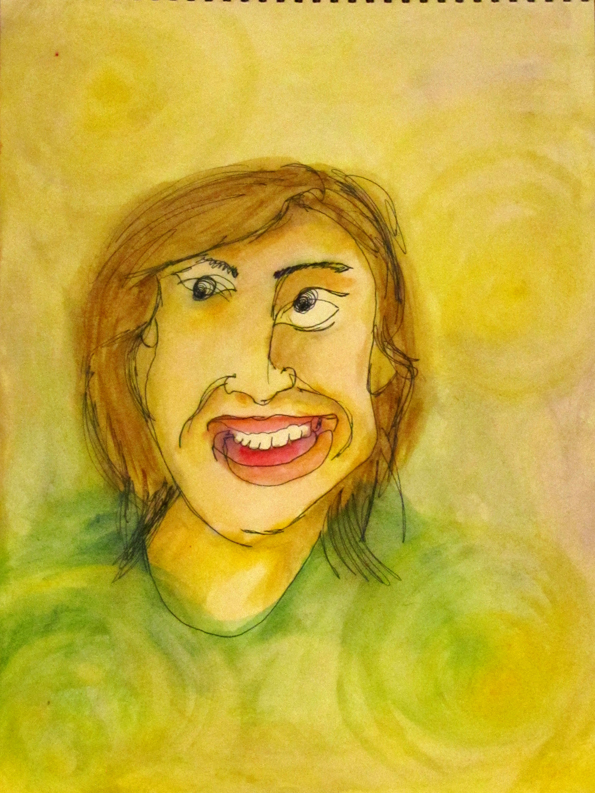 watercolor ink self portrait exploration Blind Contour