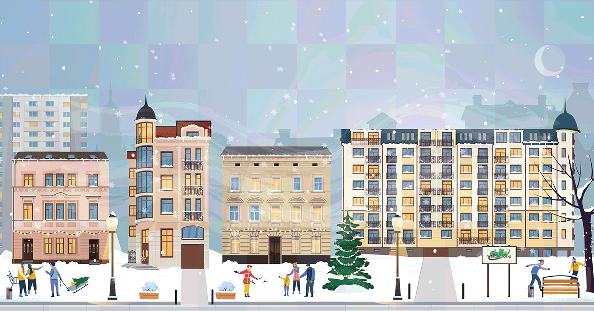 architecture christmas card Developers festive Holiday holiday cards  real estate town illustration vector buildings xmas