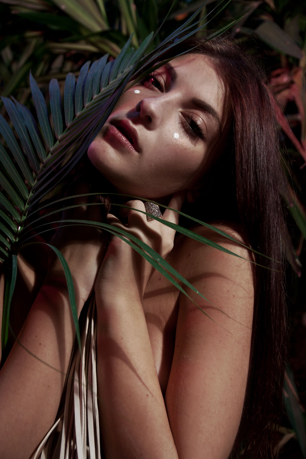 girl tropic model plants Nature eyes skin naked portrait