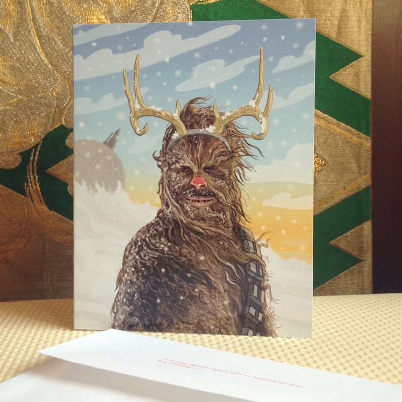star wars christmas cards yoda Santa Claus holidays Chewbacca creatures fantasy science fiction
