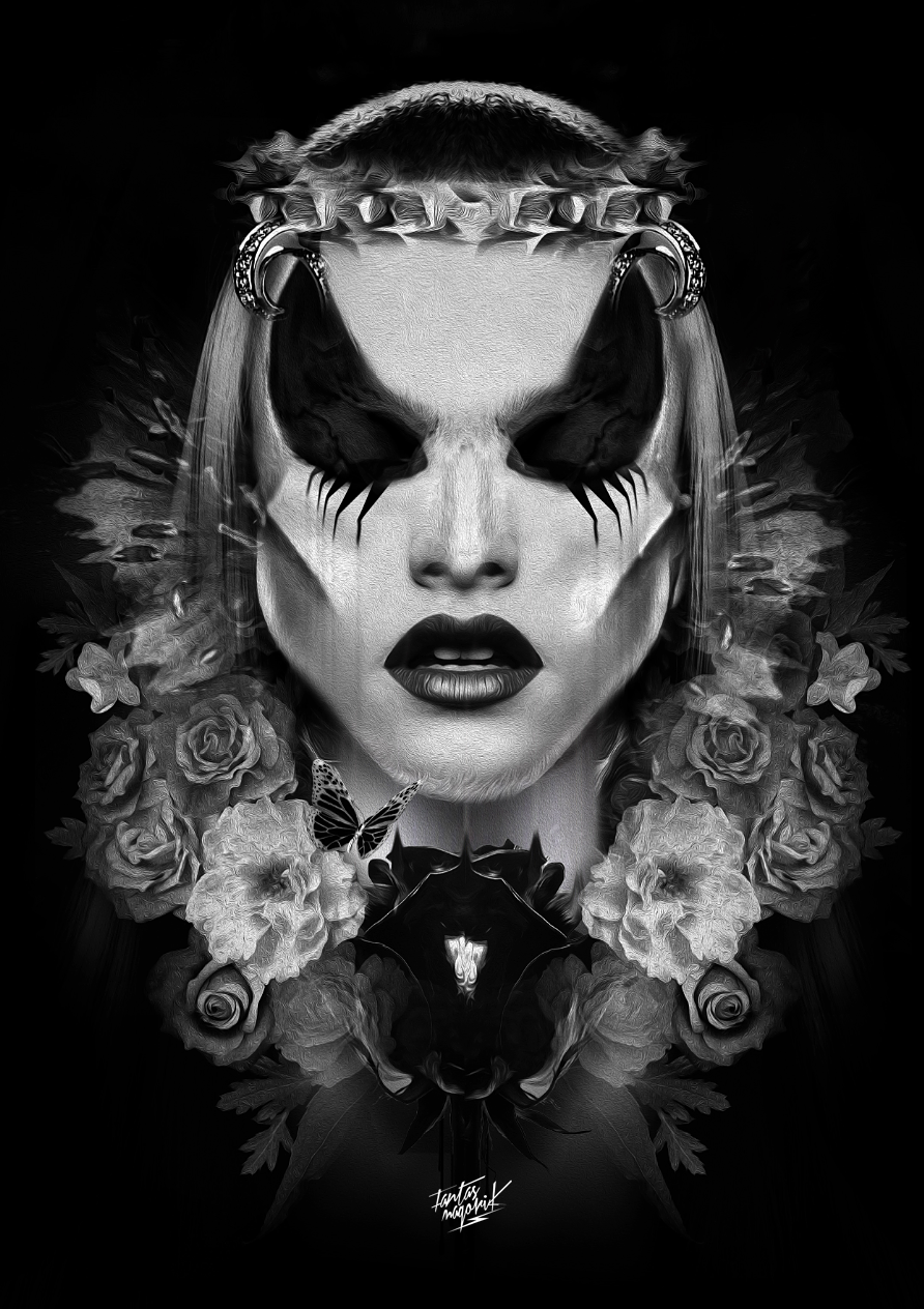 fantasmagorik nicolas obery dark black White skull queen womam curioos super heros poster French adobe photoshop