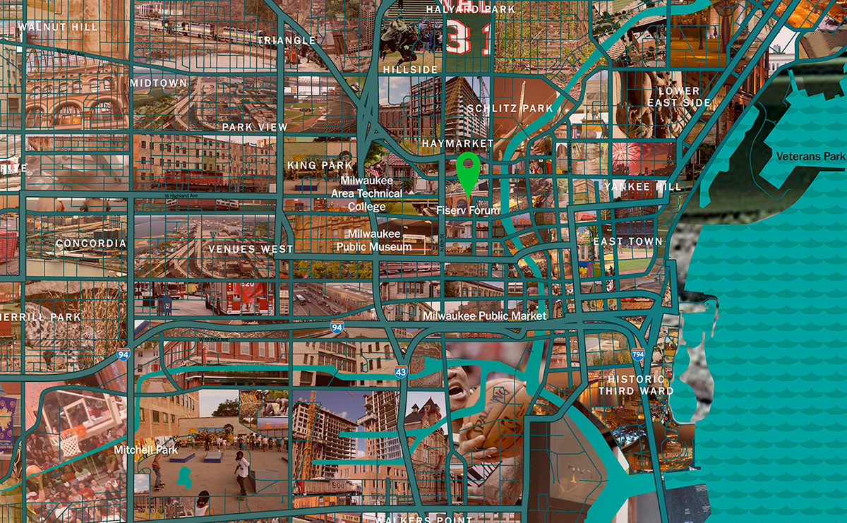 NBA Milwaukee Bucks photomosaic collage mosaic art Digital Art  basketball sport illustration maps Mapping