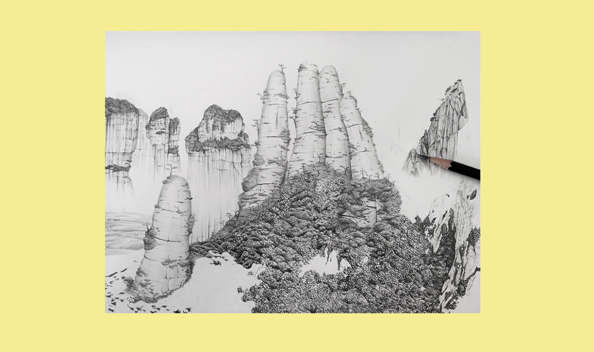 prequel Music cover pencil black & white stone forest mountain Nature Civilization