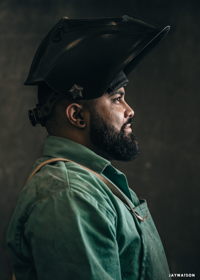 Editorial portrait of welder in Vallejo, CA 