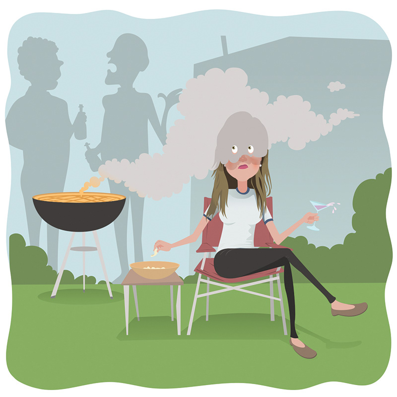 Editorial Illustration magazines vector cartoon funny camping barbecue fancy restaurant flag