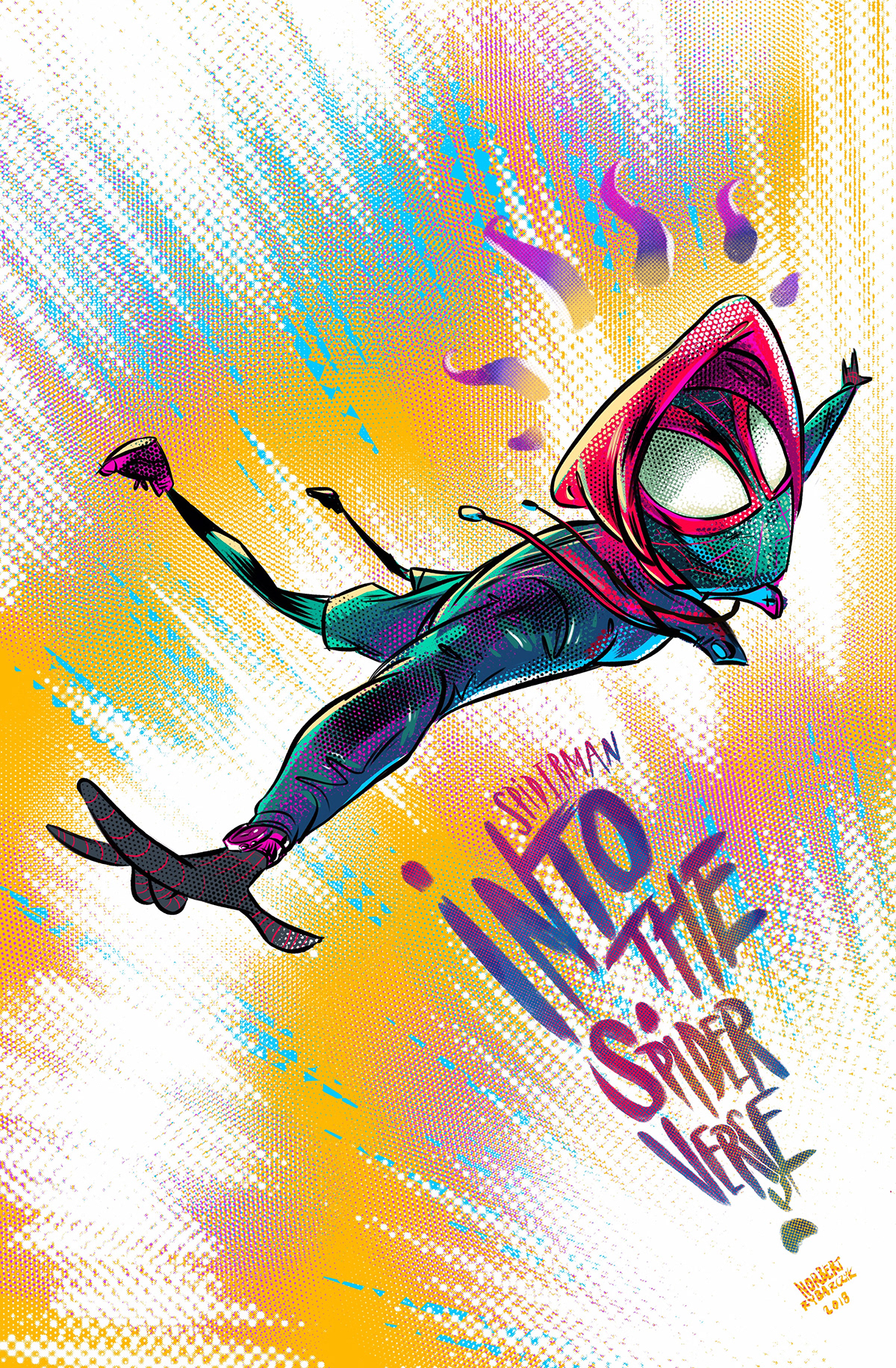spiderman MilesMorales Sony marvel intothespiderverse movie poster ILLUSTRATION  comics characters
