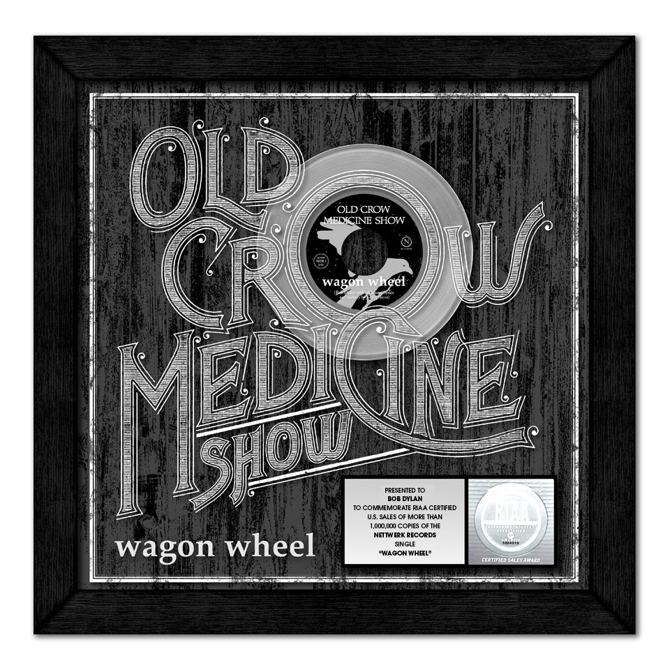 old crow medicine sho OCMS country folk wagon wheel bob dylan RIAA Platinum Record Platinum Award Platinum Single framing silkscreen screen printing birds Nashville