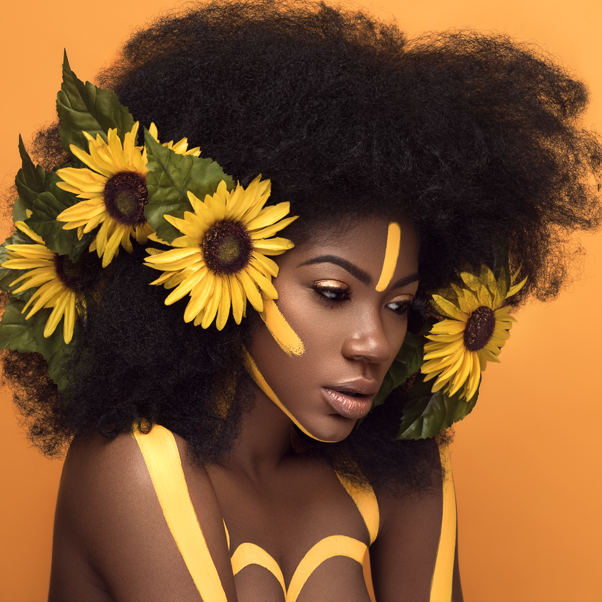 retouch beauty photoshop creativemakeup MUA Sunflowers yellow portrait postproduction Photography 