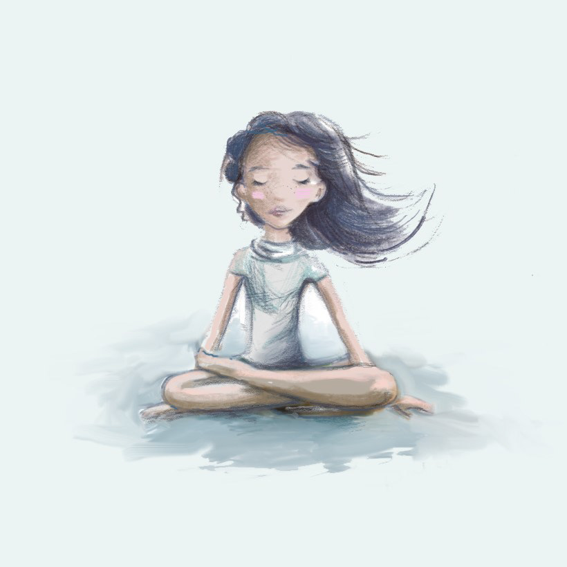 Drawing  meditation girl calm mindfullness ILLUSTRATION  pencil blue DIGITALDRAWING