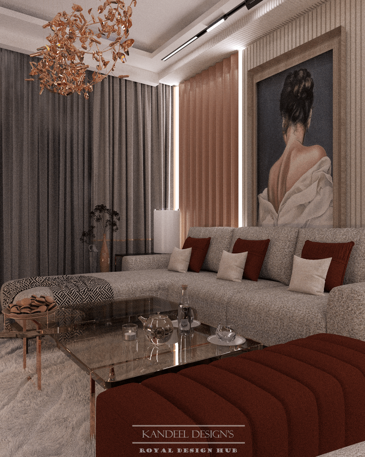 living room reception sofa modern apartment interior design  kitchen luxury livingroom visualization