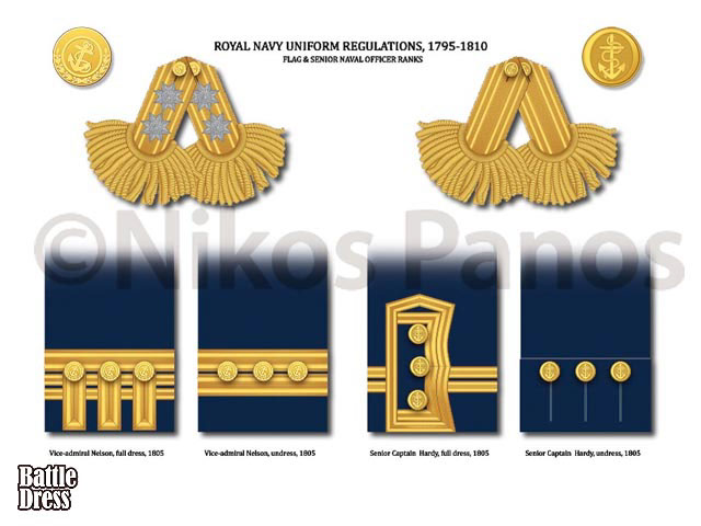 Royal Navy insignia Naval Uniform nelson Trafalgar HMS Victory Napoleonic Wars epaulette Sleeve Lace Naval rank RN Admiral RN Captain Sep 21 1805