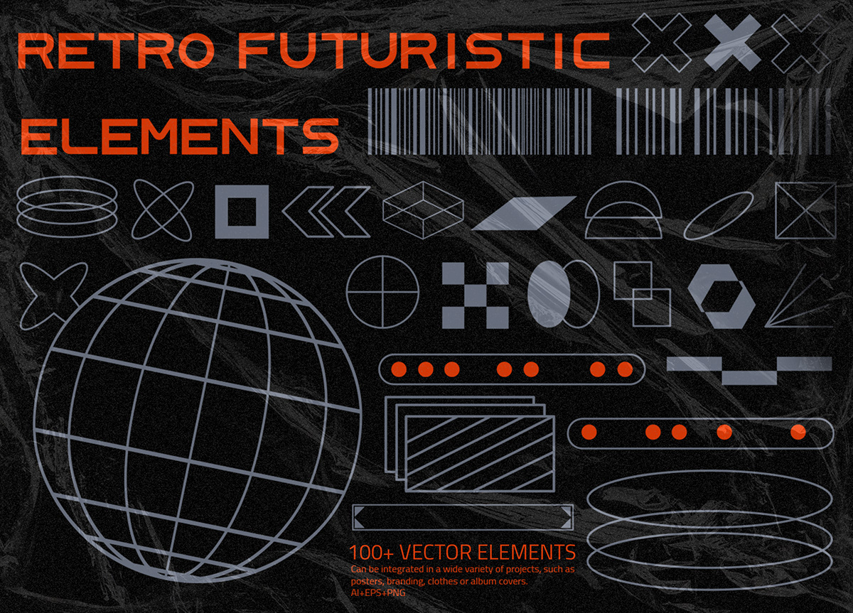 ILLUSTRATION  futuristic abstract shapes vector geometric Retro line Geometric Shapes minimal