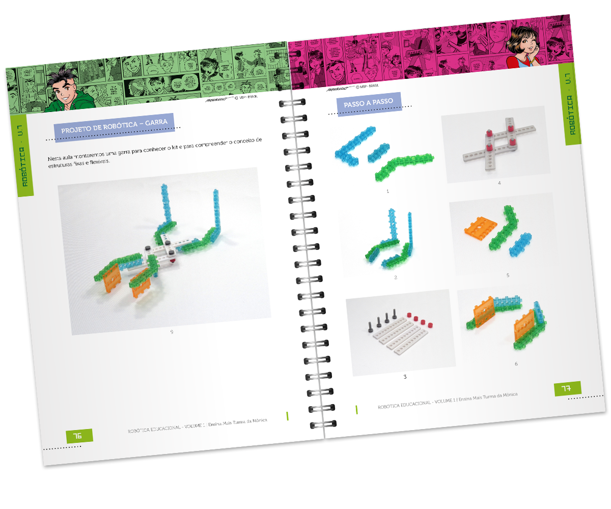 apostila Material Didático diagramação editorial comic robótica design gráfico Verde AZUL rosa