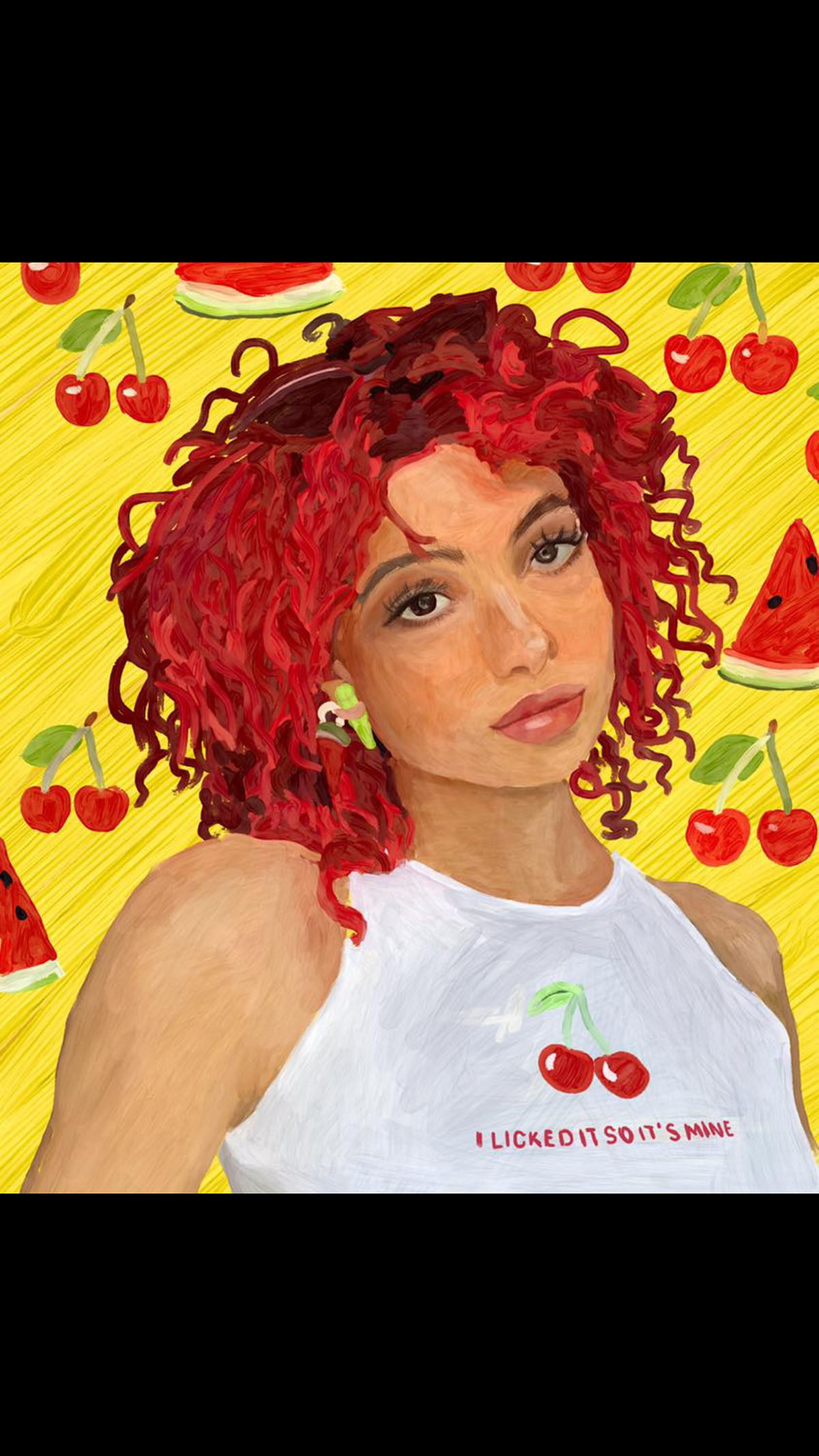 paint digital red draw grunge portrait girl pretty cherry watermelon spring happy bright
